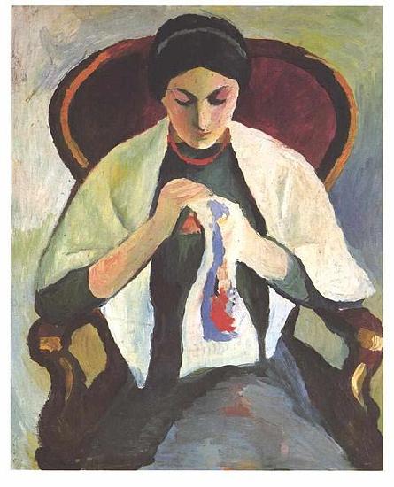 August Macke Embroidering woman